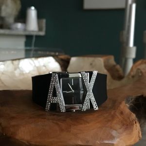 Armani Exchange Pave Logo Silicone Band Watch
